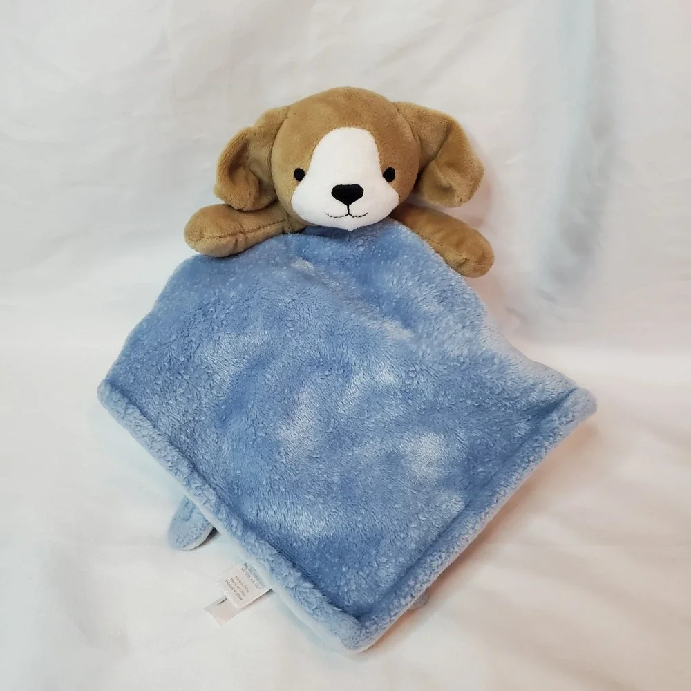 Carters Brown White Puppy Dog Blue Security Blanket‎ Plush Lovey Toy
